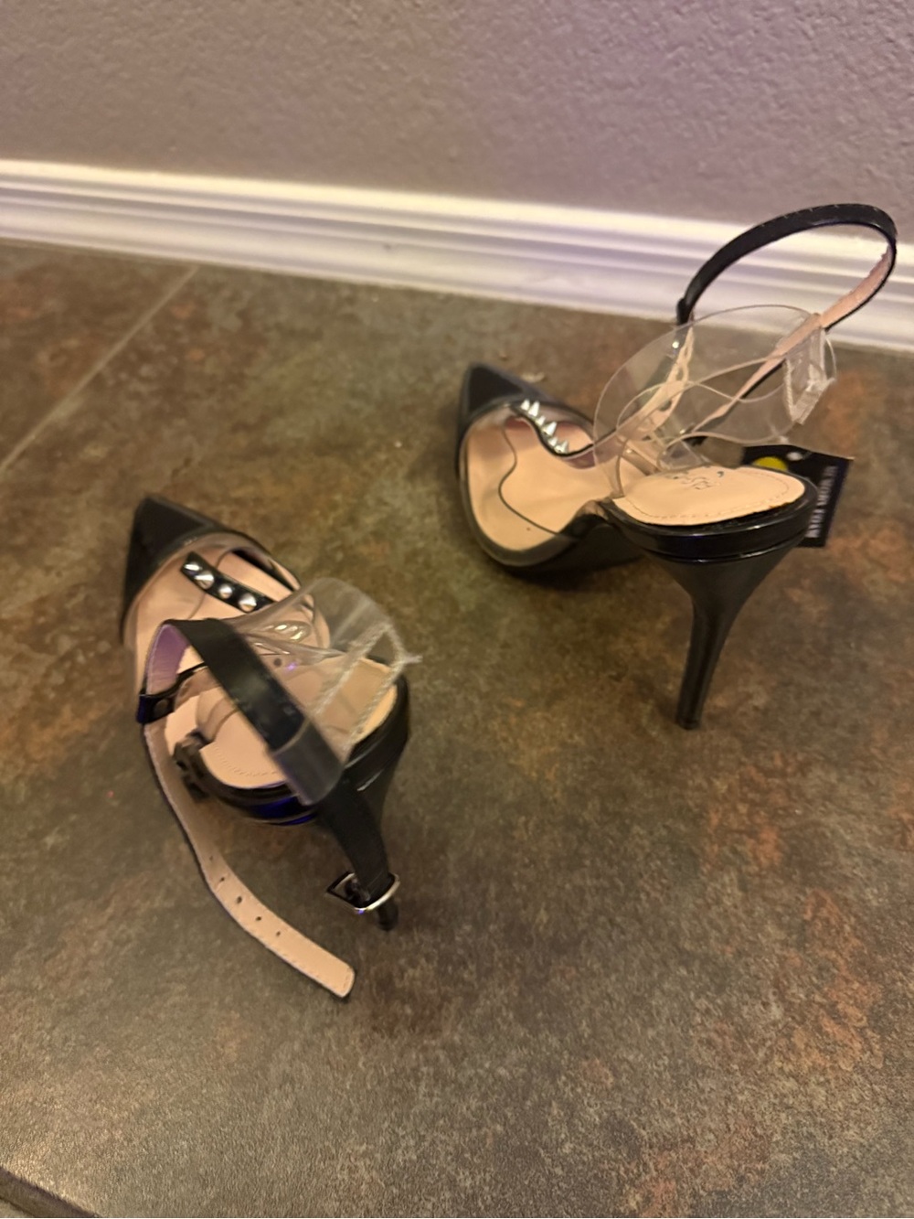 Black Clear Strap Pointed-Toe Stiletto Heels